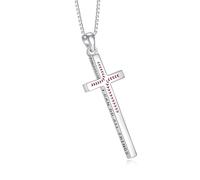 POPLYKE Cadena de cruz para mujer y hombre, plata de ley 925, cadena de piedra natal de Filipinas, 4:13, puedo todas las cosas inspiradoras joyas hombres 20+2'', 42*15, Plata esterlina, No es una