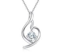 POPLYKE Collar con colgante de corazón de cristal de plata de ley 925, te amo para siempre, collar con colgante de corazón, joyas regalos para sus damas esposa día de San Valentín, Zirconia cúbica, No