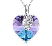 POPLYKE Collar con colgante de corazón de cristal, plata de ley 925, con colgante de corazón para siempre, regalo de aniversario de boda, regalo para mujeres, madres, amigas