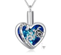 POPLYKE Collar con colgante de urna de tortuga marina para cenizas, plata de ley 925, joyería de cremación, colgante de recuerdo conmemorativo Forever In My Heart con cristales para mujer