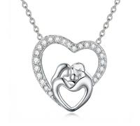 POPLYKE Collar con inicial de corazón, mano Hasma, girasol, abeja, collar para mujer, plata de ley 925, regalo para el día de San Valentín para mamá y mujer, Plata esterlina