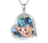 POPLYKE Collar de axolote para mujer, plata de ley 925, collar con colgante de corazón, joyería de abulón animal para mujer
