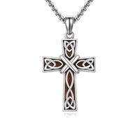 POPLYKE Collar de cruz de madera para hombre y mujer, plata de ley 925, colgante de cruz celta, joyería religiosa irlandesa para hombres y mujeres