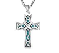 POPLYKE Collar de cruz de plata de ley con colgante de nudo celta para mujeres y hombres, Plata esterlina, Turquesa