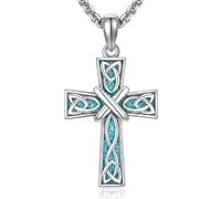 POPLYKE Collar de cruz de plata de ley con colgante de nudo celta para mujeres y hombres, Plata esterlina