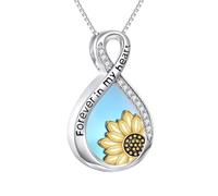 POPLYKE Collar de girasol/rosa/brújula para mujeres y hombres, plata de ley 925, colgante de urna para cenizas, joyas para hombre y mujer, 20*20mm, Plata de ley, No es una piedra preciosa