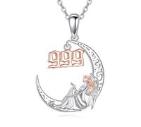 POPLYKE Collar de plata de ley 925 con número de ángel 222/444/999, joyería de luna para mujer, regalo fino para mujer, 21*21mm, Plata esterlina, No es una piedra preciosa