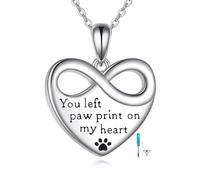 POPLYKE Collar de urna de animales para cenizas de plata de ley 925, diseño de huellas de gatos y perros, joyería para mujeres y hombres, has dejado una pata en mi corazón