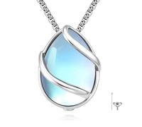 POPLYKE Collar de urna de lágrima para cenizas para mujer, plata de ley 925, colgante de cremación, piedra lunar, joyería conmemorativa para mujeres y hombres