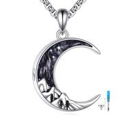POPLYKE Collar de urna de luna negra para cenizas, plata de ley 925, joyería de cremación de luna de montaña, joyería conmemorativa para mujeres y hombres, cadena de 20 + 2 pulgadas