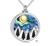 POPLYKE Collar para cenizas de montaña para mujer, plata de ley 925, joyería de cremación para cenizas, campistas, escaladores, amantes de la naturaleza, 20*20mm, Plata esterlina, abulón