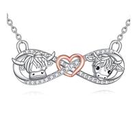 POPLYKE Highland Cow Infinity Collar de plata de ley 925 Highland con colgante de vaca para mamá, regalo para mujeres, hija, nieta