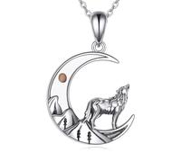 POPLYKE Luna Lobo Semillas Mostaza Collares para Mujeres Collar Luna Plata de Ley 925 Semillas de Mostaza Joyas Regalos para Madre Mujeres