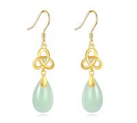 POPLYKE Pendientes chapados en oro de jade lágrima para mujer, plata de ley 925, pendientes de jade celta, regalos, joyas para madre, mujer, mujer