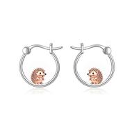 POPLYKE Pendientes de aro de cerdo, gato negro, pulpo, rana, salamandra, erizo, ardilla para mujer, plata de ley 925, bonitos regalos de joyería de animales para mujeres amantes, 15MM, Plata de ley