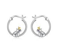 POPLYKE Pendientes de aro de plata de ley 925 con diseño de pato, sello, capibara, pulpo, conejo, panda, cocodrilo, unicornio, gato negro, mariposa, búho, abeja, pingüino, para mujer, Plata de ley,