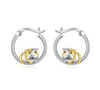 POPLYKE Pendientes de aro de plata de ley 925 con diseño de pato, sello, capibara, pulpo, conejo, panda, cocodrilo, unicornio, gato negro, mariposa, búho, abeja, pingüino, para mujer, 17x17 mm, Plata