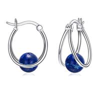 POPLYKE Pendientes de doble aro de piedras preciosas para mujer, plata de ley, perla de piedra lunar, turquesa, negro, ónix, ópalo, lapislázuli, pendientes para mujer, Plata de ley, Lapislázuli