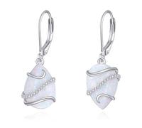 POPLYKE Pendientes de ópalo para mujer de plata de ley lágrima pendientes colgantes de ópalo blanco regalo para mujeres, Plata de ley, Sin piedra preciosa