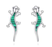 POPLYKE Pendientes de plata de ley 925 con diseño de unicornio/lagarto, joyería de animales para mujeres y madres, 7*16.5mm, Plata de ley, Malaquita
