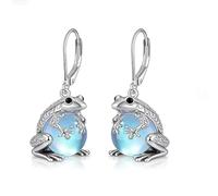 POPLYKE Pendientes de rana, plata de ley 925, piedra lunar, pendientes Heberback Drop, joyas de rana, regalos para mujer