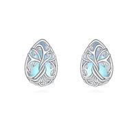 POPLYKE Pendientes de tuerca de plata de ley 925 con diseño de árbol de la vida, con piedra lunar, regalos de joyería para mujeres y cumpleaños