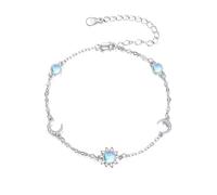 POPLYKE Pulsera de bailarina, sol y luna, tortuga marina, pato, cruz, herraduras, amistad, brújula, plata de ley, pulsera de concha de abulón, regalo de joyería para niñas de 7 + 2 pulgadas, 7+2