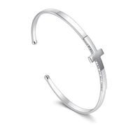 POPLYKE Pulsera de cruz de plata de ley 925 ajustable hacia los lados para mujer, tamaño interior 2.55 pulgadas