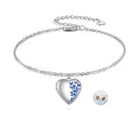 POPLYKE Pulseras con medallón de brújula/mariposa con imagen interior de plata de ley 925, fotos para mantener a alguien cerca de ti, joyería para mujer, 15*15MM, Plata de ley, Circonita cúbica