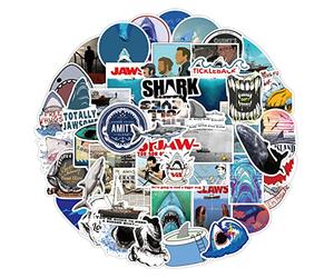 POPNWOW Calcomanías de tiburón, 50 unidades, resistentes al agua, pegatinas de vinilo, para equipaje, maleta de viaje, portátil, almohadilla de teléfono, botella de agua, bicicleta, coche, moto,