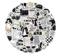 POPNWOW Pegatinas retro negras y blancas, 61 unidades, resistentes al agua, calcomanías estéticas para equipaje, maleta de viaje, portátil, almohadilla de teléfono, botella de agua, bicicleta,