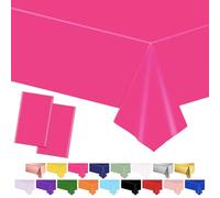 POPOYU 2 piezas de mantel grande rosa brillante, 137 x 274 cm, manteles de plástico impermeables para mesa, decoración de mesa rosa para fiestas de princesas, cumpleaños de niñas, bodas, suministros
