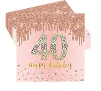 POPOYU 20 servilletas de papel de oro rosa para cumpleaños número 40, servilletas desechables para fiestas, decoración de vajilla feliz para ella, mujeres, suministros de regalo