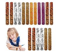 POPOYU 24 pulseras con estampado de leopardo, tigre, cebra, jirafa, bandas de pulsera a presión para bolsas de regalo, regalos de fiesta de safari, pulseras para niños, safari de la selva, animales,