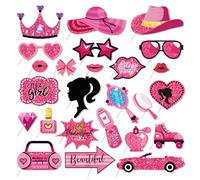 POPOYU 25 Piezas de Accesorios para Cabina de Fotos de Fiesta de Bar-bie, Accesorios para Cabina de Fotos de Selfie para Suministros de Fiesta de cumpleaños, Accesorios de Caja de Barbie para niñas,