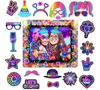 POPOYU 26 Piezas Let's Glow Party Photo Requisiten, Marco de Fotos Inflable Neón, Caja de Discoteca, Accesorios para Cumpleaños y Graduación