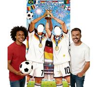 POPOYU Cartel de puerta de fotos de la Copa del Mundo 2026 de 180 x 90 cm, decoración de la Copa del Mundo de fútbol 2026, telón de fondo de cara de fútbol en el agujero, marco de cabina de fotos de