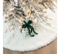POPOYU Falda de árbol de Navidad de felpa blanca de 90 cm, falda de árbol de Navidad, alfombra de felpa de lujo para árbol de Navidad, alfombra redonda grande de piel sintética para árbol de Navidad