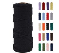 POPOYU Hilo de macramé de 2 mm, hilo de macramé negro, hilo de algodón de macramé de 2 mm x 100 m, cordón de algodón natural, cuerda de algodón para manualidades, punto bohemio, decoración