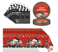 POPOYU Juego de 37 vajilla de fiesta para velada de cine, decoración de cumpleaños con platos, servilletas, manteles, decoración de noche de cine, accesorios de fiesta para niños y niñas (16