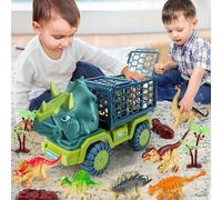 POPOYU Juego de camión Triceratops grande con 12 dinosaurios y huevos de dinosaurio, escape jurásico para niños de 3 a 8 años