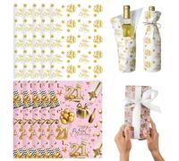POPOYU Juego de papel de regalo de cumpleaños de oro rosa, kit de envoltura de regalo de bricolaje para mujeres, ella, 5 hojas de regalo con revestimiento brillante de alta calidad, 5 papeles de seda
