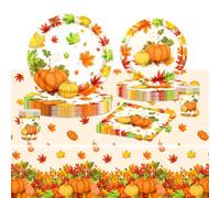 POPOYU Juego de vajilla de fiesta otoño, juego de vajilla de decoración de mesa con mantel 137 x 274 cm, servilletas, vasos de papel y platos para otoño Acción de