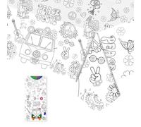 POPOYU Mantel de Papel Infantil para Colorear Tema Hippie Paz y Amor Mandalas Flores Símbolo de la Paz Actividad Creativa y Relajante para Fiestas Retro Manualidades y Tardes de Arte