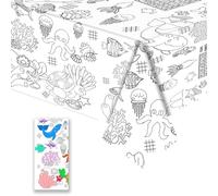 POPOYU Mantel de Papel Infantil para Colorear Tema Océano Animales Marinos Ballena Delfín Tiburón Tortuga Pulpo Actividad Creativa Educativa para Fiestas de Verano y Manualidades Infantiles