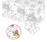 POPOYU Mantel de Papel Infantil para Colorear Tema Unicornio Arcoíris Estrellas Nubes Castillos Mágicos Actividad Creativa de Fantasía para Fiestas de Cumpleaños y Manualidades de Ensueño