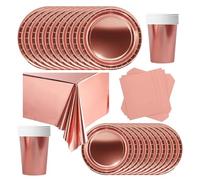 POPOYU Vajilla de fiesta de cumpleaños infantil, color oro rosa, 69 unidades, vajilla de papel para Navidad, bodas