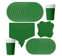POPOYU Vajilla de fiesta de cumpleaños infantil, color verde, 69 unidades, juego de platos de papel, mantel de papel, tazas, platos, servilletas para Navidad, cumpleaños, bodas, aniversarios (16