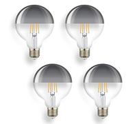 Popp®Bombilla LED 8W 800Lm Globo con cúpula fina de cromado espejo reflectante 6000K 230V 50Hz decoración moderna filamento Habitación,Estudio,Cafetería,Salón, Bar (Cromado arriba, Pack 4 uni.)