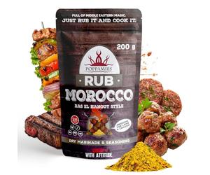 Poppamies Sazonador BBQ marroquí, Estilo Ras El Hanout Marinado Seco y Condimento BBQ Perfecto para Pescado, Verduras, Pollo, Cerdo y Carne de Res - Paquete Grande (200g)